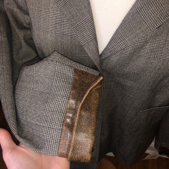 NWT Harvé Bernard Sport Tweed Blazer Leather Trim - Picture 4 of 10